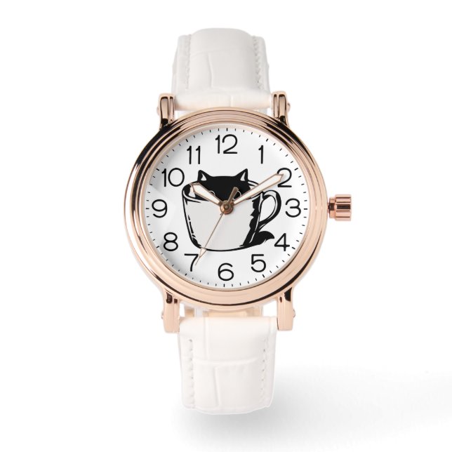 Black kitten with red nose hiding in a cup watch (Front)