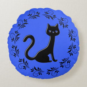 Black Kittens Cartoon 10 Round Cushion
