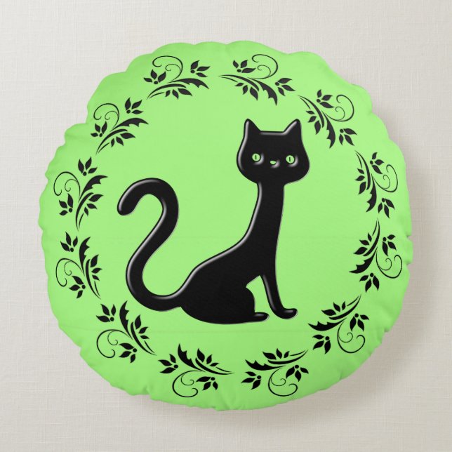 Black Kittens Cartoon 3 Round Cushion (Front)
