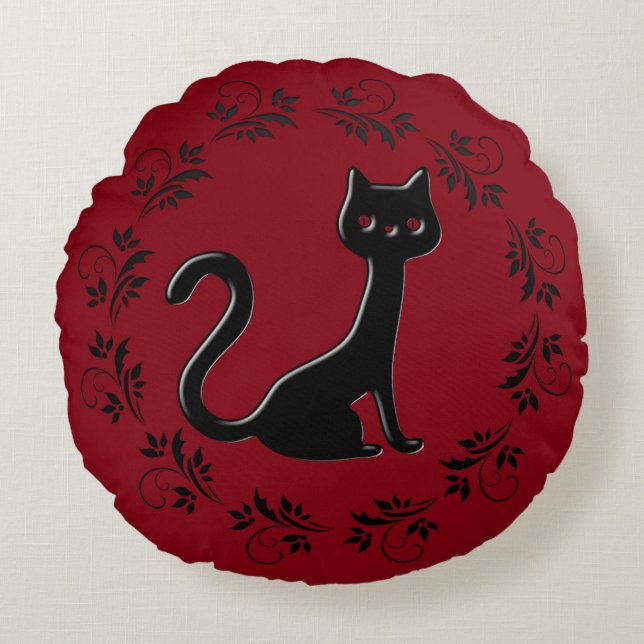 Black Kittens Cartoon 6 Round Cushion (Front)