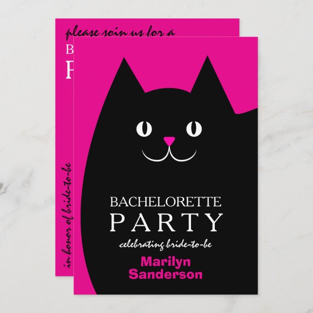 Black Kitty Cat Bachelorette Invitation (Front/Back)