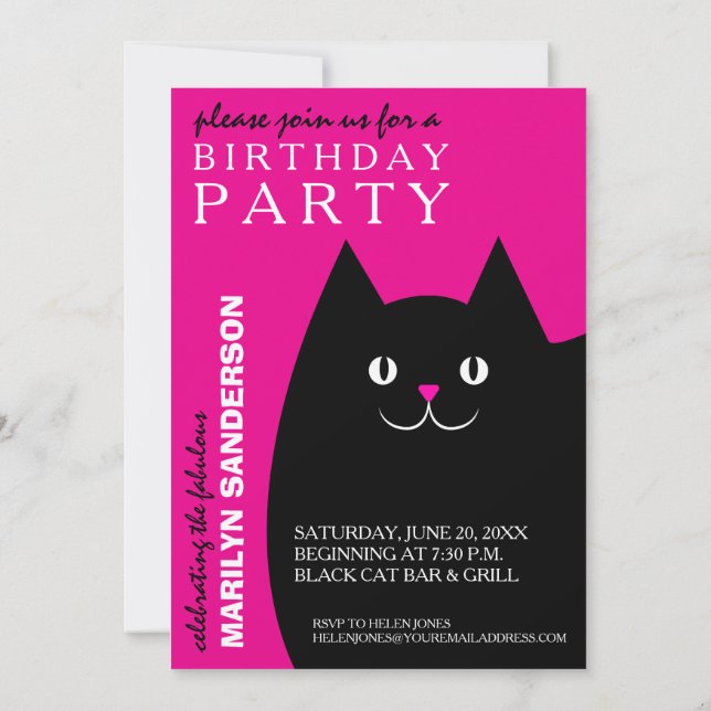 Black Kitty Cat Birthday Party Invitation (Back)