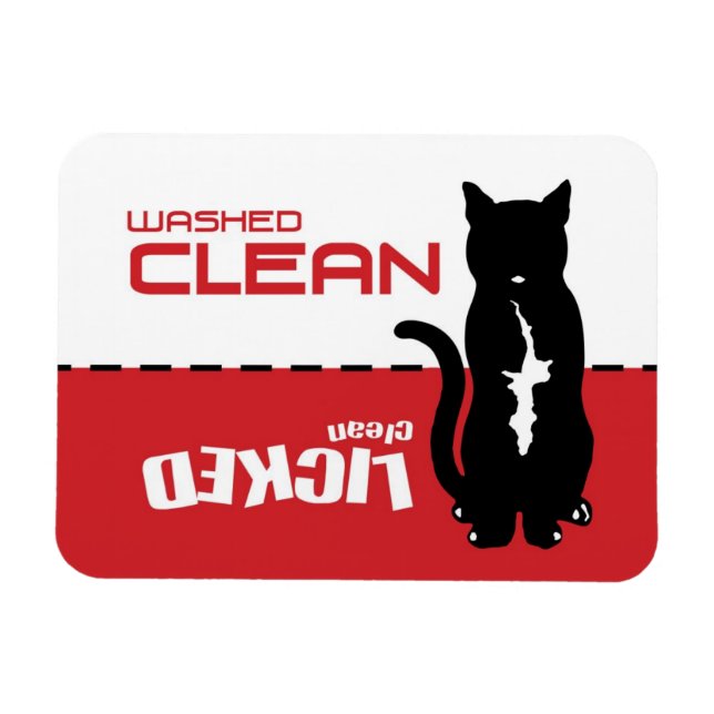Black Kitty Cat Dishwasher Magnet - Licked Clean (Horizontal)