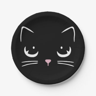 Black Kitty Cat Face Paper Plate