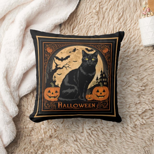 Black Kitty Cat Halloween Cushion (Blanket)