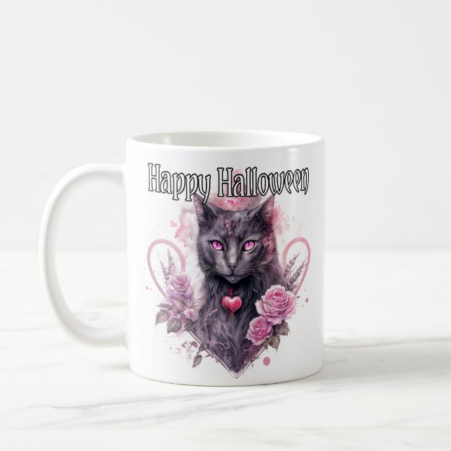 Black Kitty Cat | Happy Halloween Coffee Mug (Left)
