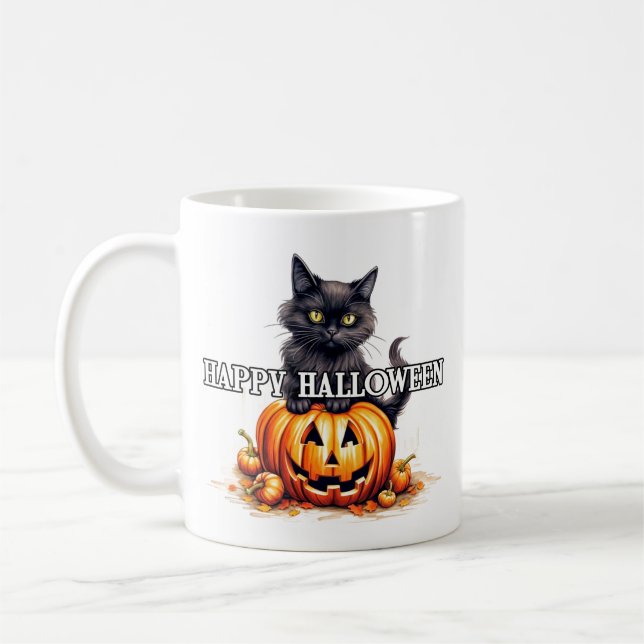 Black Kitty Cat | Happy Halloween Coffee Mug (Left)