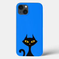 Black Kitty Cat with Azure Blue Background