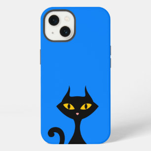 Black Kitty Cat with Azure Blue Background iPhone 13 Case