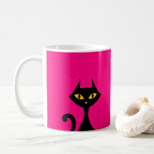 Black Kitty Cat with Pink Background Coffee Mug