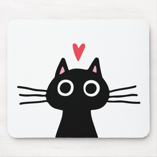 Black Kitty Cat with Valentine Heart Mouse Pad (Front)