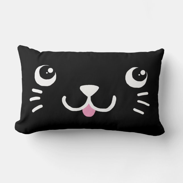 Black Kitty Face Lumbar Cushion (Front)
