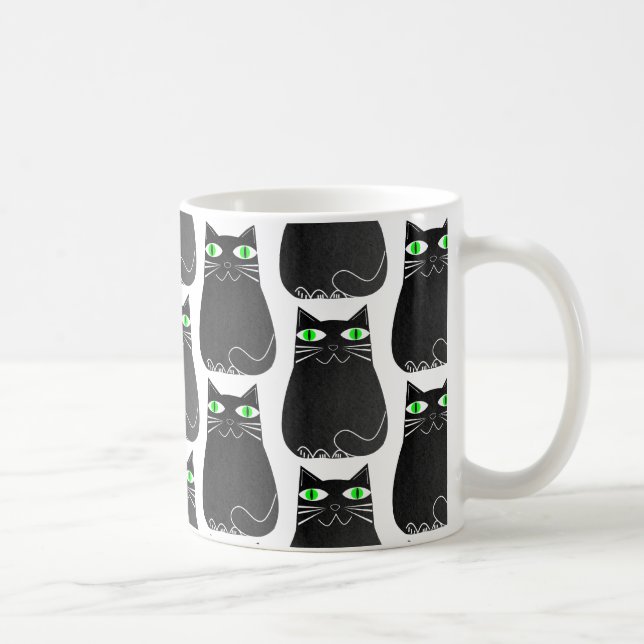 Black Kitty Green Eyes Custom Coffee Mug (Right)