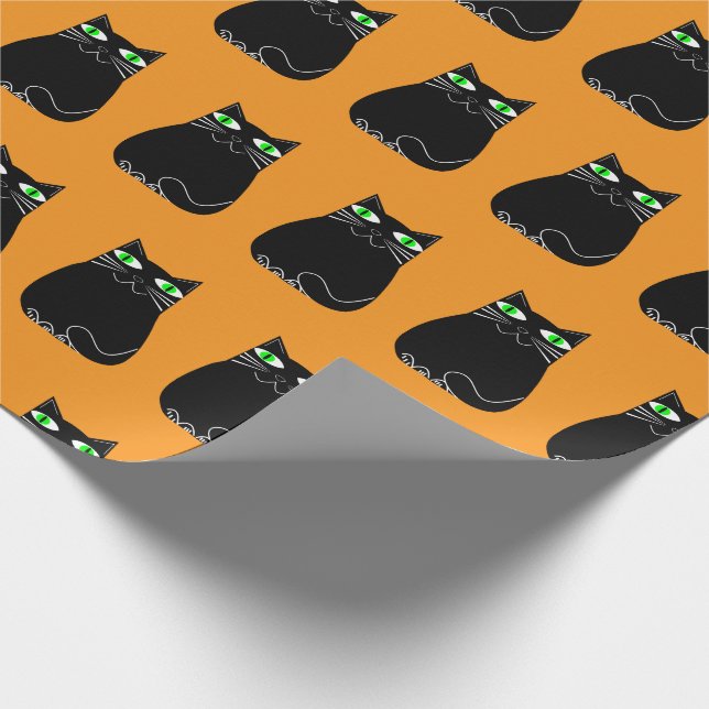 Black Kitty Green Eyes Custom Wrapping Paper (Corner)