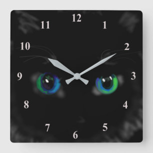 Black Kitty Square Wall Clock