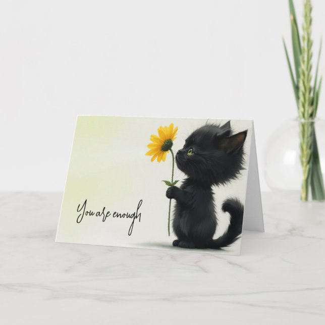 Black Kitty With Daisy and Quote Card (Front)