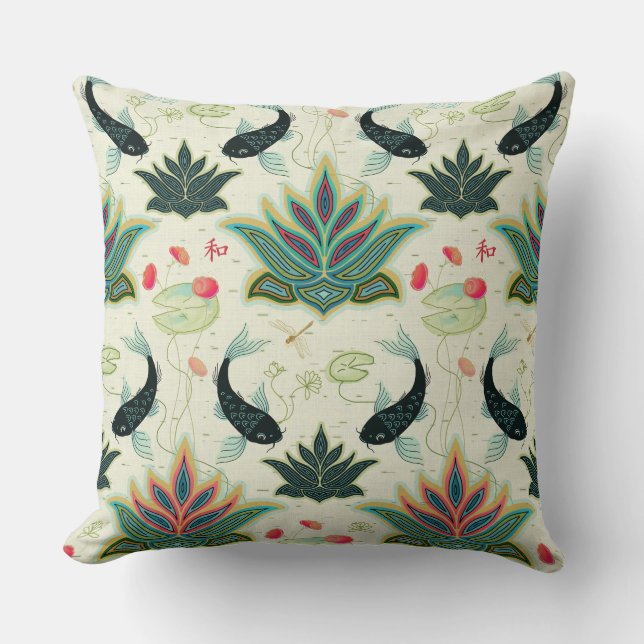 Black Koi Reimagined Damask Pillow (Front)