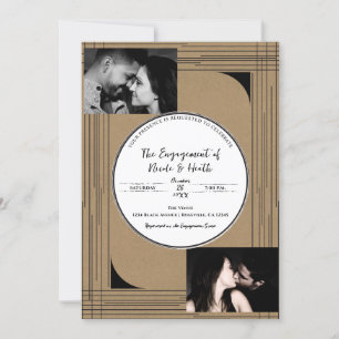 Black Kraft Minimal Modern Lines Engagement Invitation