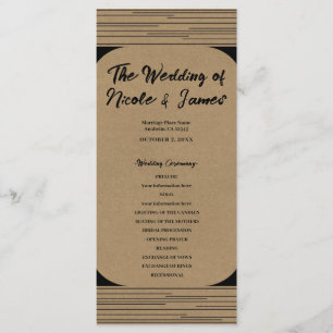 Black Kraft Minimal Modern Lines Wedding Program Programme