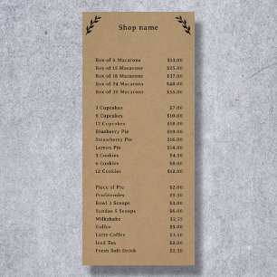 Black, Kraft & Rustic Menu & Price List Rack Card