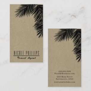 Black & Kraft Tropical Palm Tree Leaf Elegant Business Card