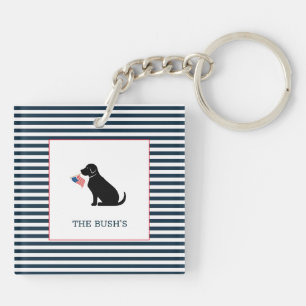 Black Lab American Flag Family Name Patriotic Dog Key Ring