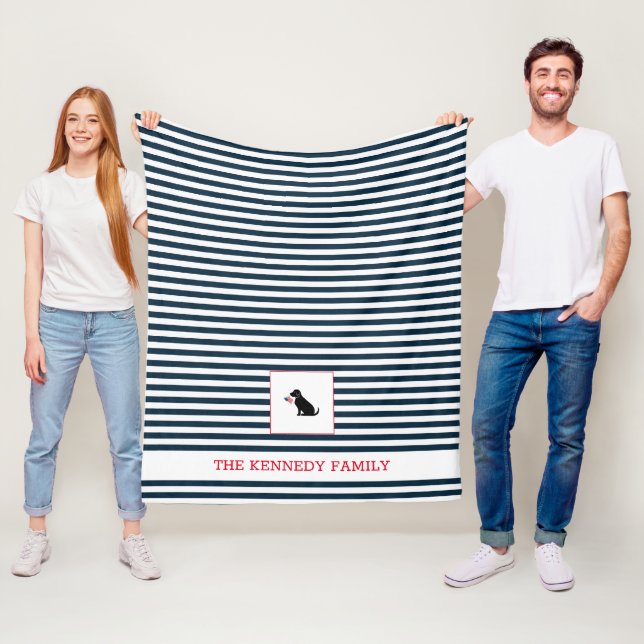 Black Lab American Flag FAMILY NAME Patriotic Fun Fleece Blanket (In Situ)