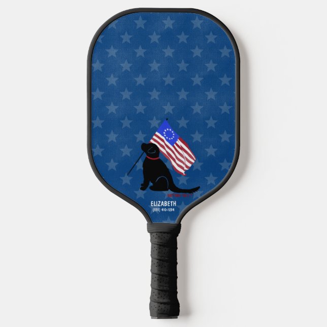 Black Lab American Flag Night Pickleball Paddle (Front)