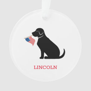 Black Lab American Flag Pet NAME Patriotic Fun Ornament