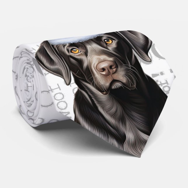 Black Lab and Woof Christmas Dog Lovers Tie (Rolled)
