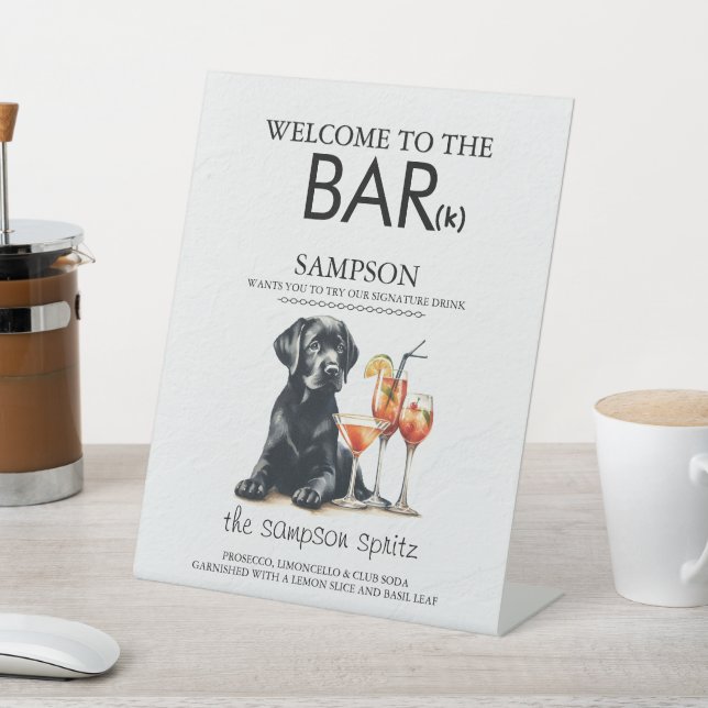 Black Lab Bar Pedestal Sign (In SItu)