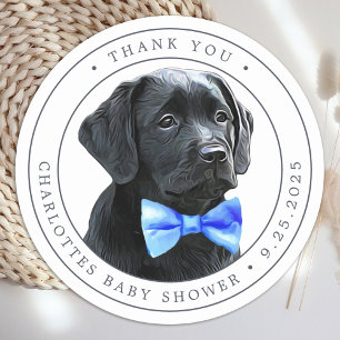 Black Lab Blue Boy Baby Shower Thank You Classic Round Sticker