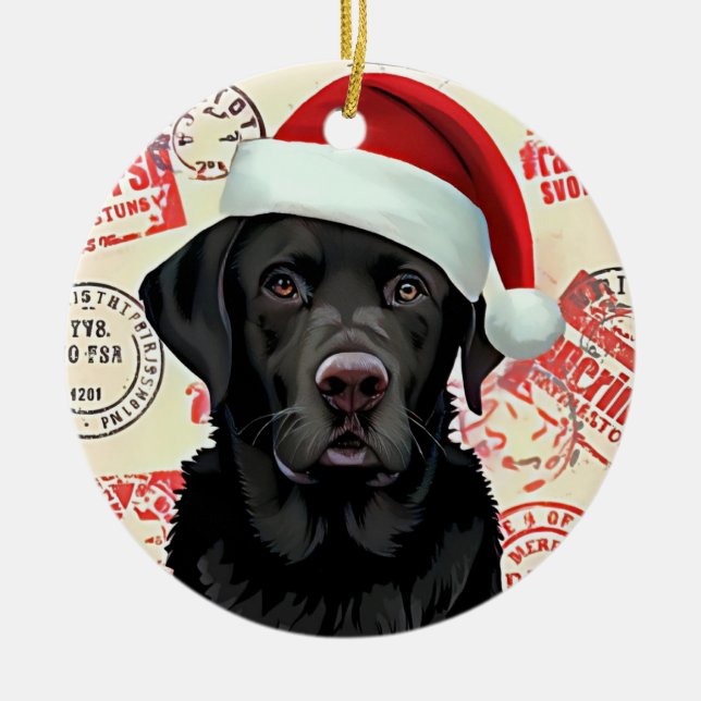 Black lab ceramic tree decoration (Front)