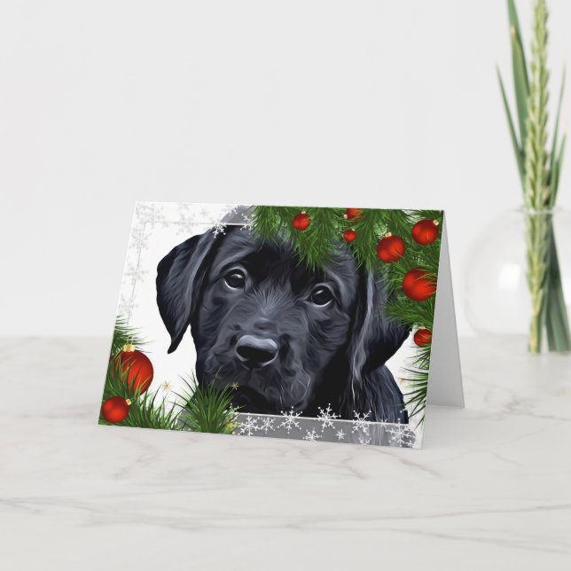 Black Lab Christmas Card- Cute Dog Puppy Labrador Holiday Card (Front)