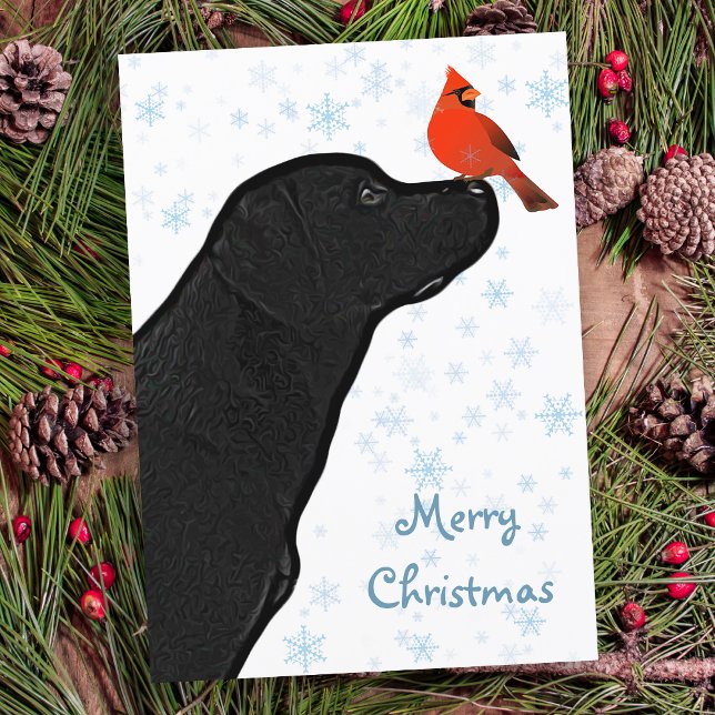Black Lab Christmas Cardinal - Labrador Cute Dog Holiday Card (Creator Uploaded)