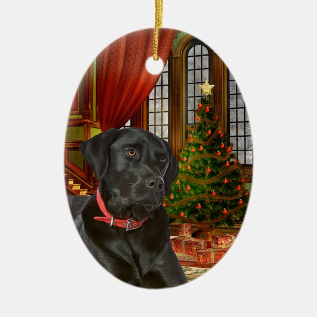 Black Lab Christmas Ceramic Tree Decoration (Front)