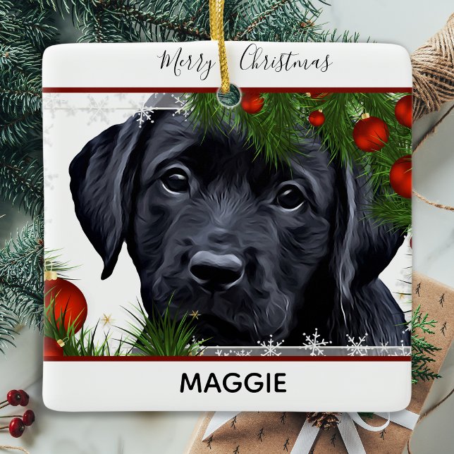 Black Lab Christmas - Cute Dog Puppy Labrador Ceramic Ornament (Creator Uploaded)