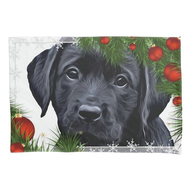 Black Lab Christmas - Cute Dog Puppy Labrador Pillowcase (Front)