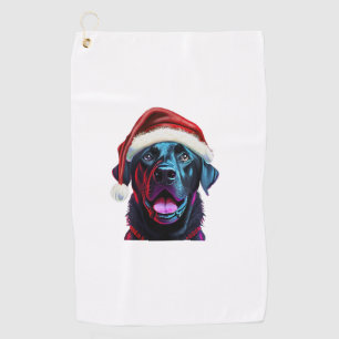 Black Lab Christmas Magic_ Labrador in Santa Hat Golf Towel