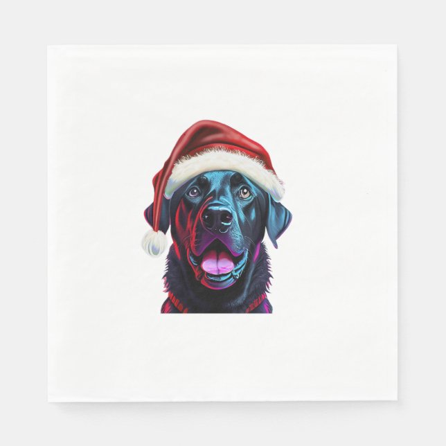Black Lab Christmas Magic_ Labrador in Santa Hat  Napkin (Front)