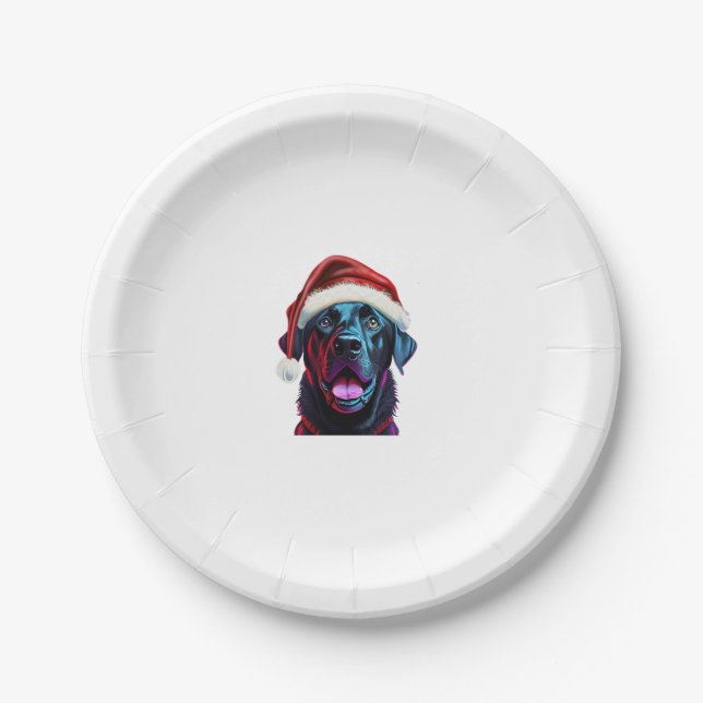 Black Lab Christmas Magic_ Labrador in Santa Hat  Paper Plate (Front)