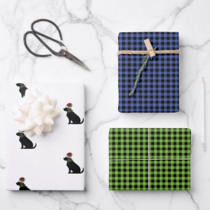 Black Lab Christmas Pattern Check Combo Fun Wrapping Paper Sheet