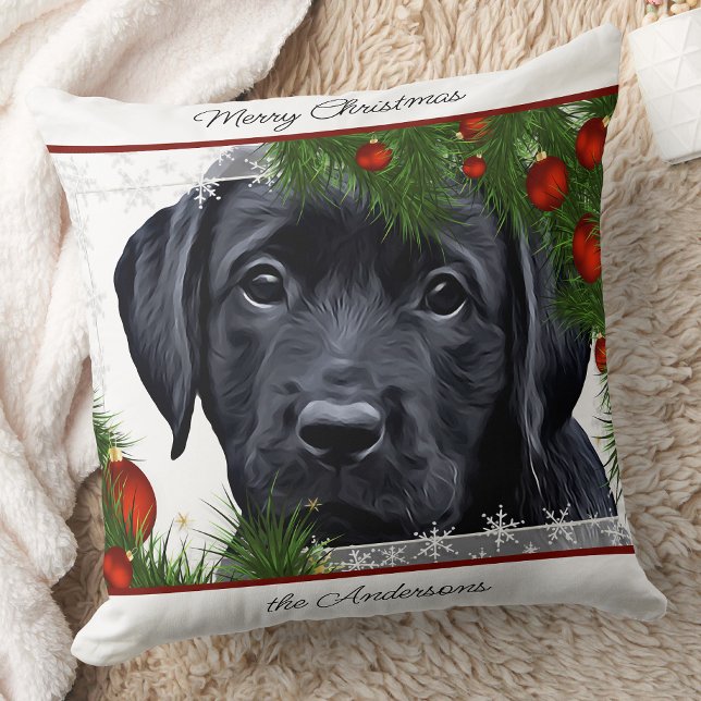 Black Lab Christmas - Personalised Puppy Labrador Cushion (Creator Uploaded)