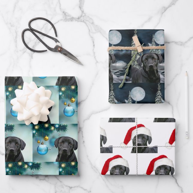 Black lab Christmas Wrapping Paper Sheet (Front)