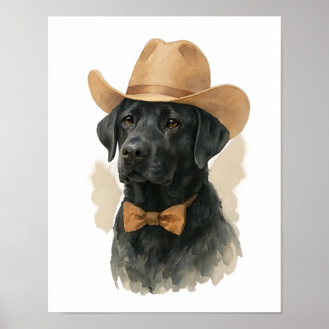 Black Lab Cowboy Hat Watercolor Wall Art (Front)