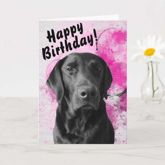 Black Lab Customisable Pawsome Birthday Card Pink (Small Plant)