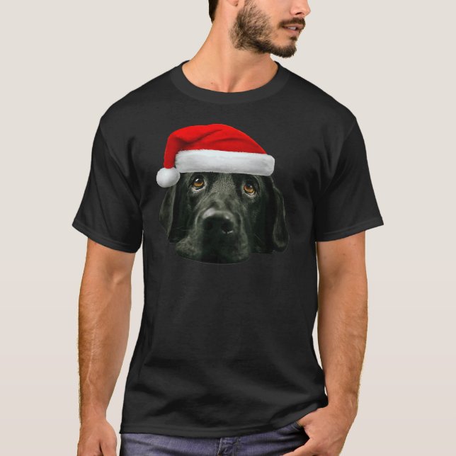 Black Lab Cute Santa Hat Image Christmas T-Shirt (Front)