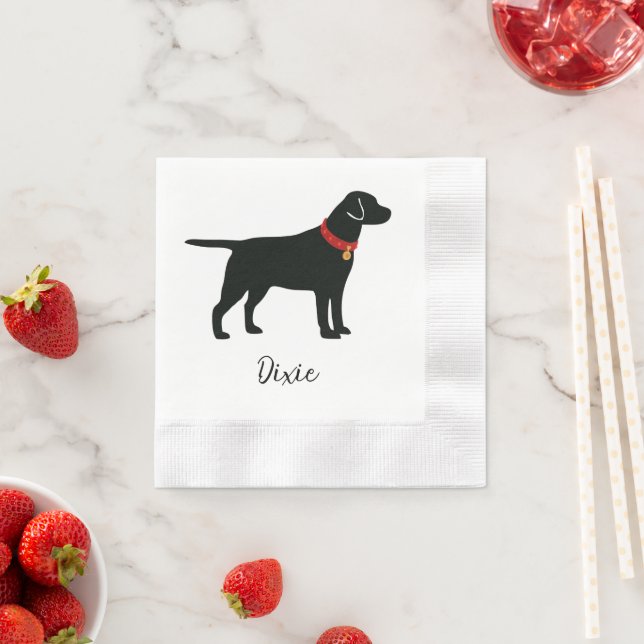 Black Lab Dog Add Name Red Collar Napkin (Insitu)