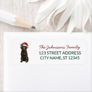 Black Lab Dog Christma Santa in Hat Return Address