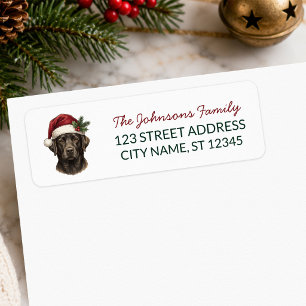 Black Lab Dog Christma Santa in Hat Return Address